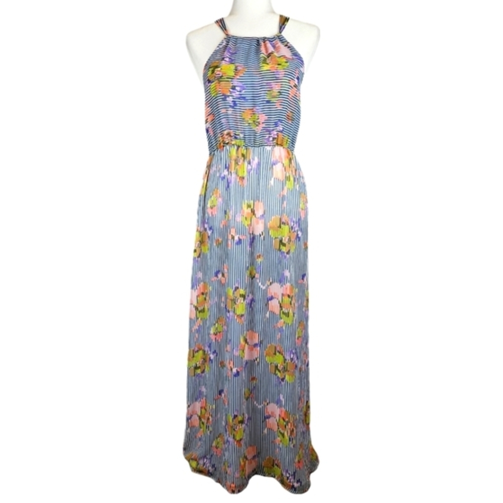 Striped Multicolor Blue Maxi Dress